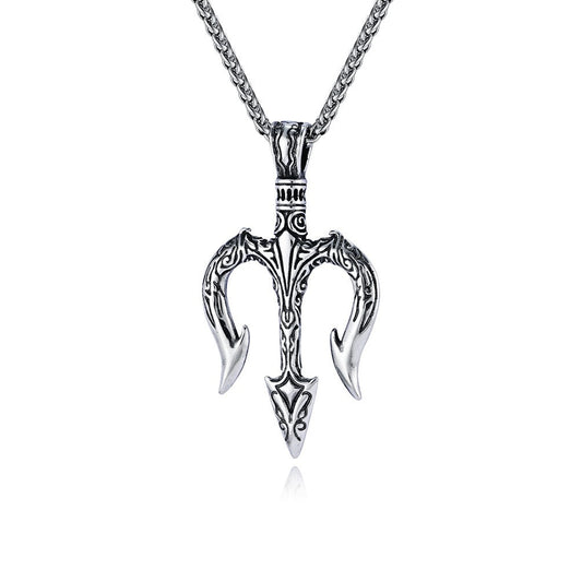 Poseidon’s Trident Pendant for Men – Gothic Stainless Steel Myth-Inspired Necklace | Kemstone