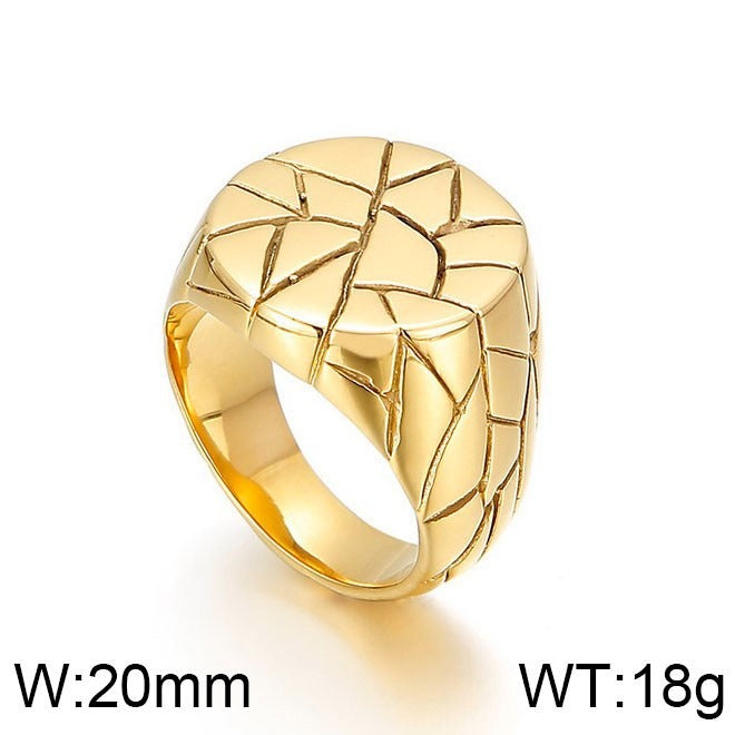 Kemstone Cracked Texture Geometric Stainless Steel Ring β Statement Gothic Jewelry | KR45394-K