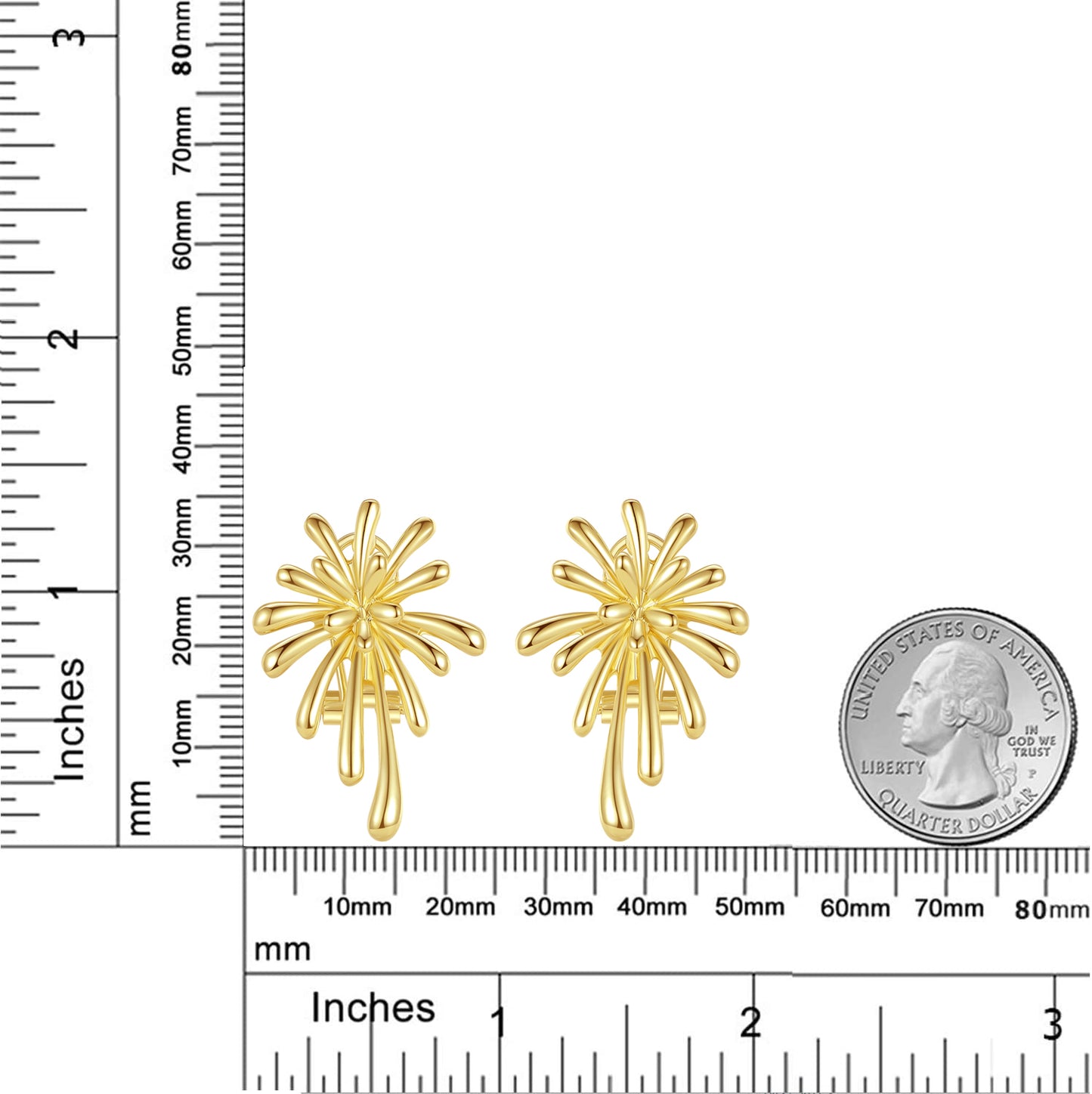 Kemstone Gold Flower Burst Earrings – 35x25mm Vintage Statement, Alloy Back Clip Closure