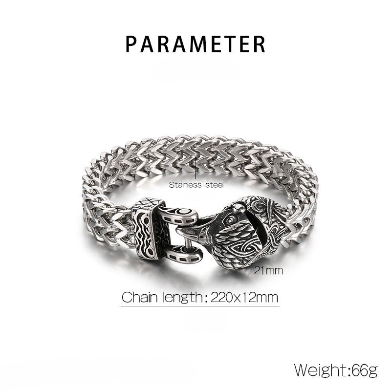 Bracciale Kemstone in acciaio al titanio con testa di aquila e lupo - Catena reversibile, design punk per uomo KB179515