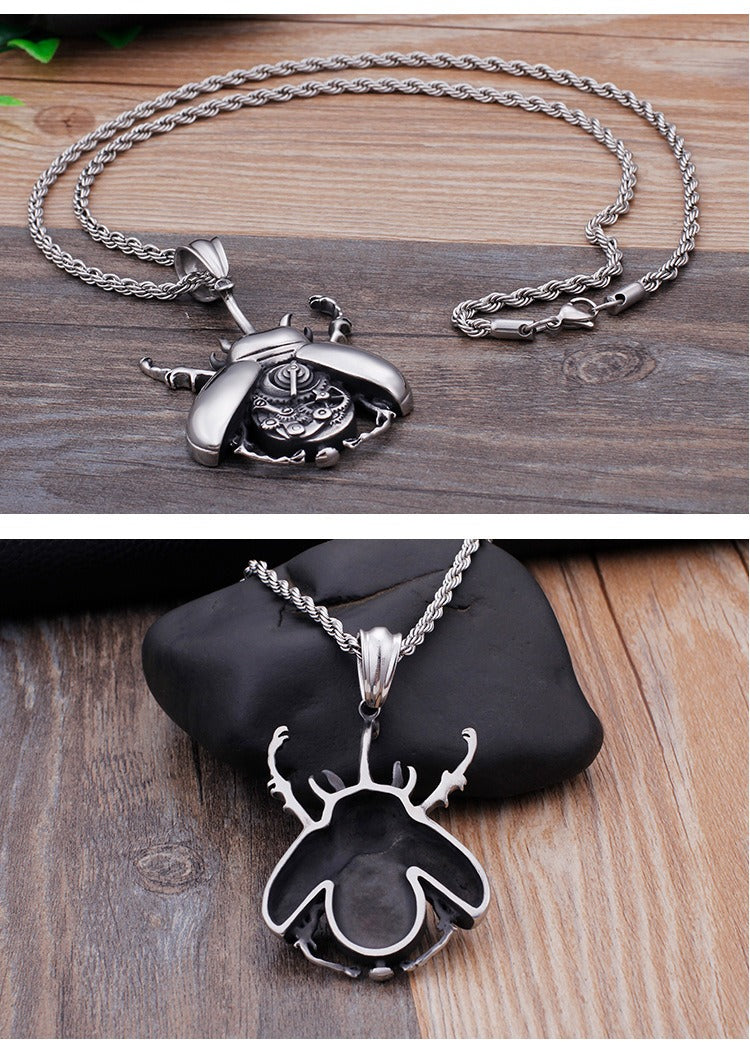 Kemstone Mechanical Beetle Pendant – Stainless Steel Gear Necklace for Men KP79432-BD