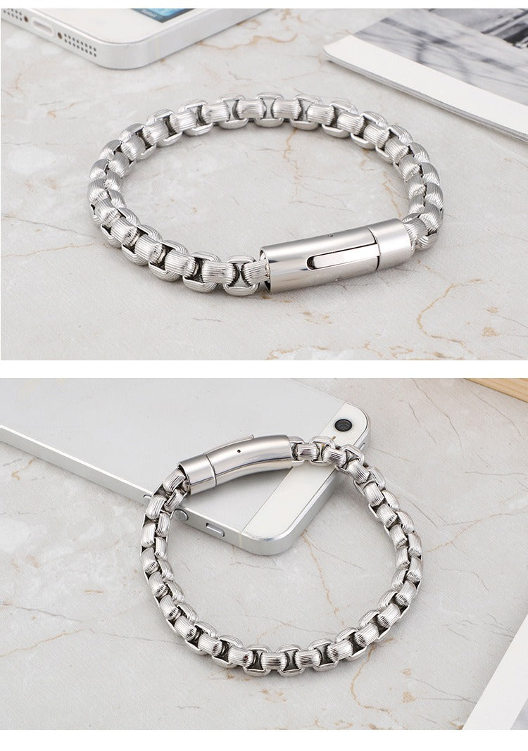 Kemstone Men’s Chunky Stripe Link Bracelet – Stainless Steel Biker Chain KB98786-K