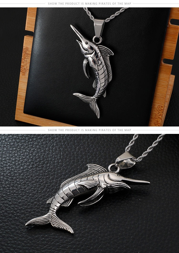 Kemstone Deep Sea Predator Pendant – Punk Tuna Necklace in Polished Stainless Steel KP57654-BD
