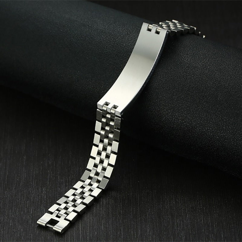Kemstone Stainless Steel ID Bracelet – Heavy Chain 21.5cm, Gold/Silver/Black, High Polish Engraving Plate BR-697