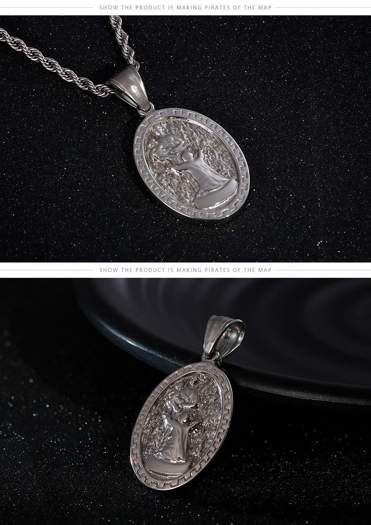 Collar con colgante de Madonna con moneda vintage de Kemstone - Acabado mate hecho a mano, joyería hipoalergénica KP80836-Z