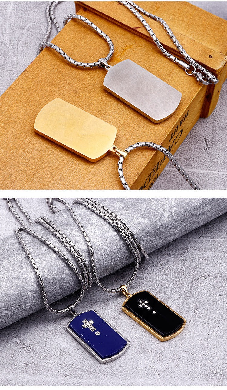Kemstone Titanium Steel Military Cross Pendant – Rugged Necklace for Men with Engraved Gothic Detailing KN90099