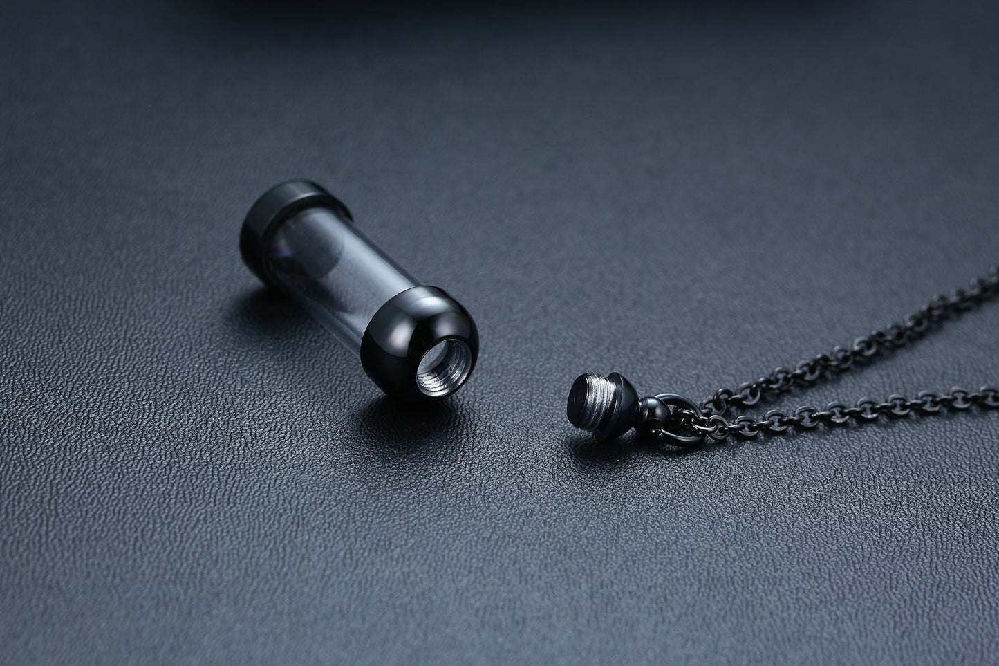 Kemstone Men’s Stainless Steel Glass Vial Pendant Necklace – Gothic Memorial Perfume Bottle Urn Amulet PN-716