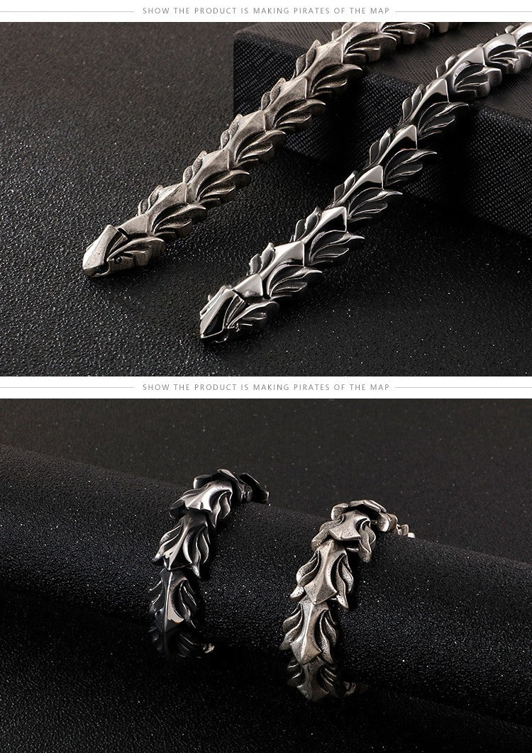 Pulsera Kemstone con cadena de acero de titanio y hueso de dragón para hombre: estilo urbano para un toque atrevido y cotidiano KB118446