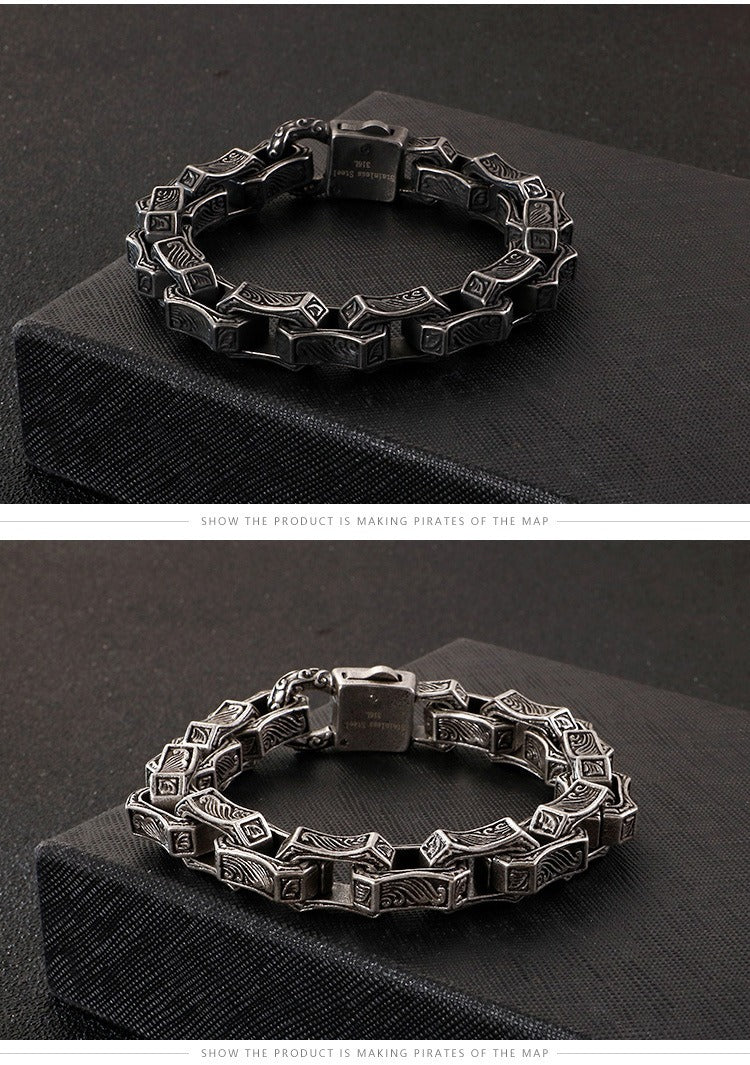 Men’s Vintage Punk Chain Bracelet – Heavy Stainless Steel Biker Link in Blackened or Antique Silver KB118451-BDJX