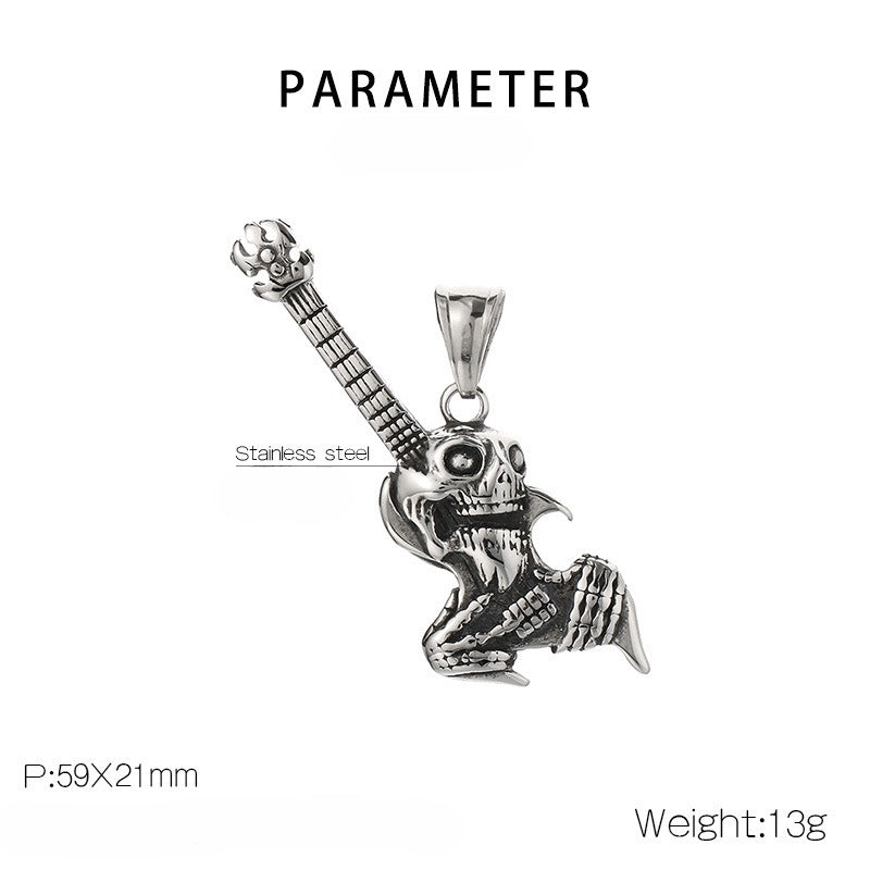 Kemstone Titanium Steel Skull Pendant Necklace with Musical Instruments – Hip Hop KP55730-BD