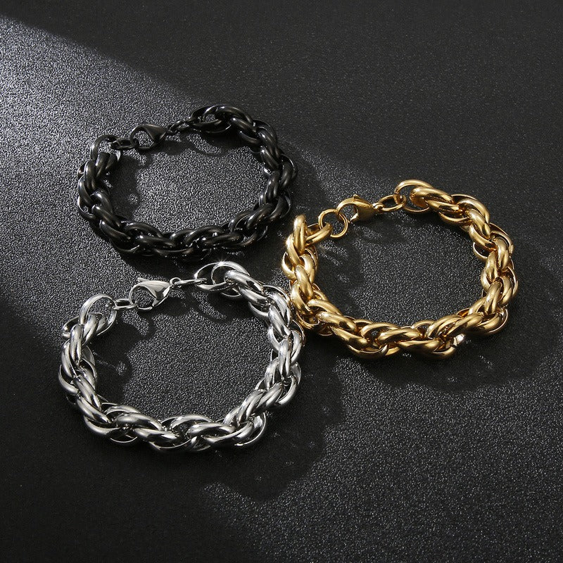 Kemstone Double-Clasp Adjustable Bracelet - Minimalist Stainless Steel Chain for Men's Daily Style KB107527-Z