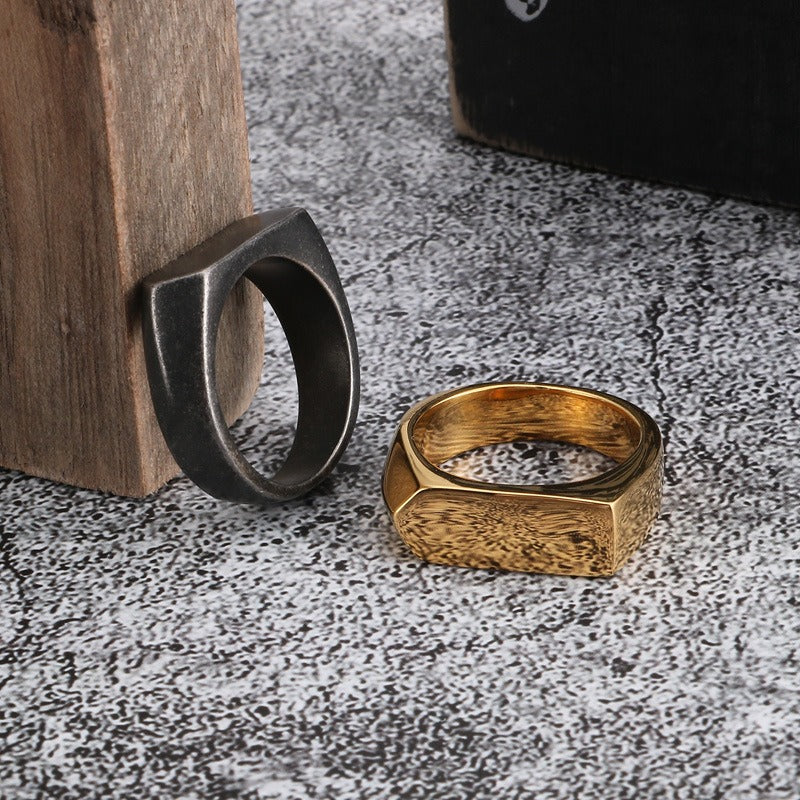 Kemstone Geometric Titanium Steel Ring – Matte Urban Streetwear Band for Men | Gothic Hip-Hop Style KR86567-KHX