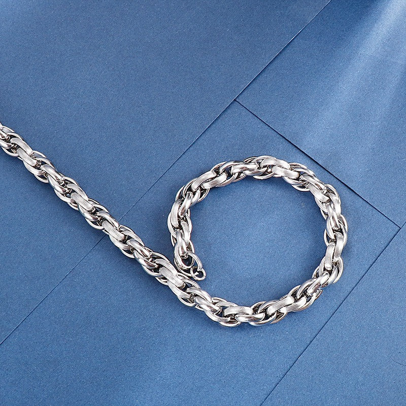 Kemstone Dual-Clasp O-Chain Set – Textured Stainless Steel Necklace & Bracelet for Men KB80794-Z