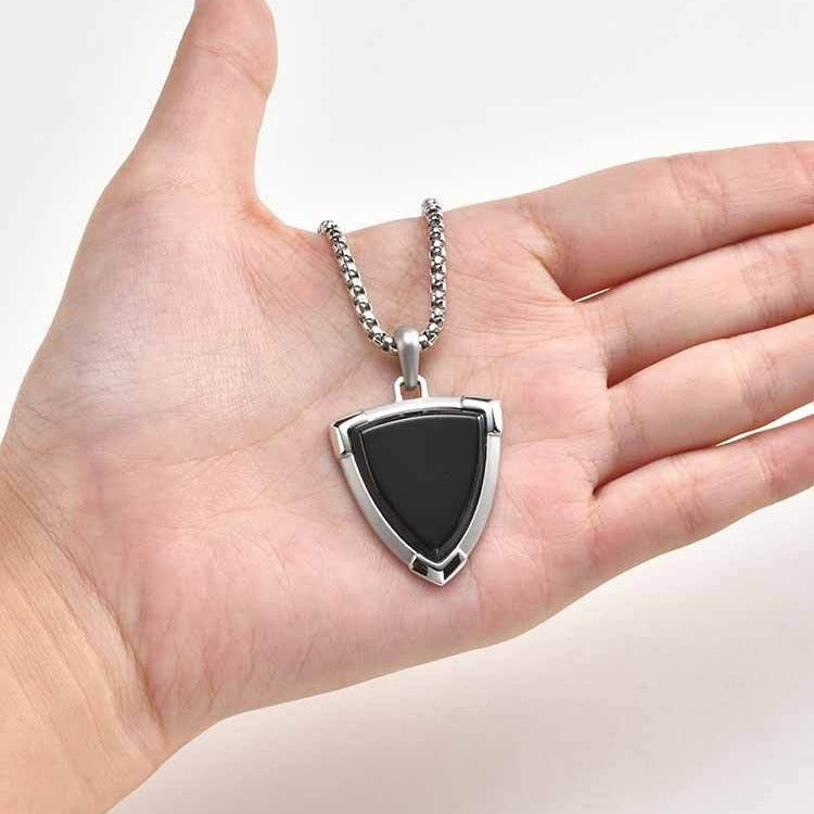 Kemstone Stainless Steel Black Onyx Shield Pendant Necklace for Men PN-2304