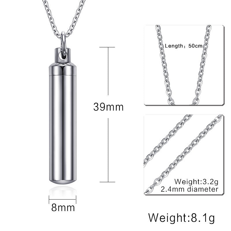 Kemstone Cylindrical Titanium Steel Perfume Pendant – Couple’s Essential Oil Necklace PN-587