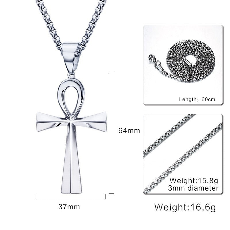 Colgante de cruz Ankh de acero inoxidable de 64 mm de Kemstone para hombre, joyería de hip hop PN-646