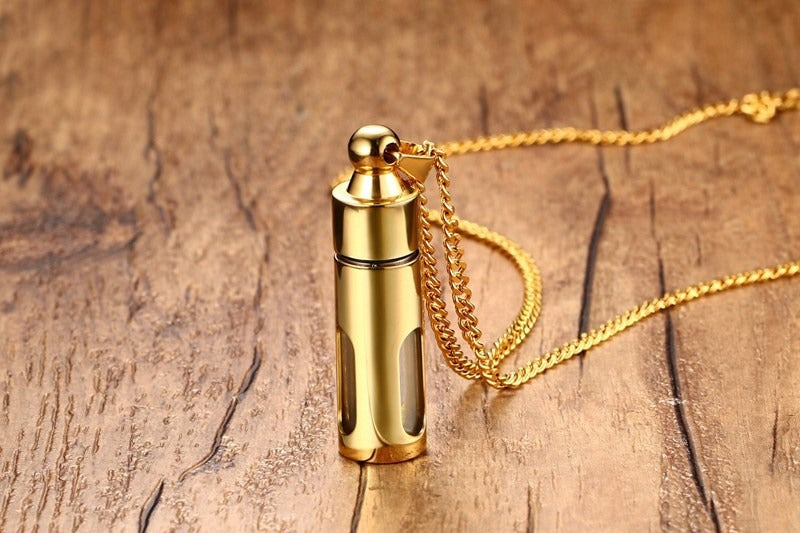 Viking Glass Perfume Bottle Pendant for Men – Stainless Steel Gothic Locket Necklace PN-720