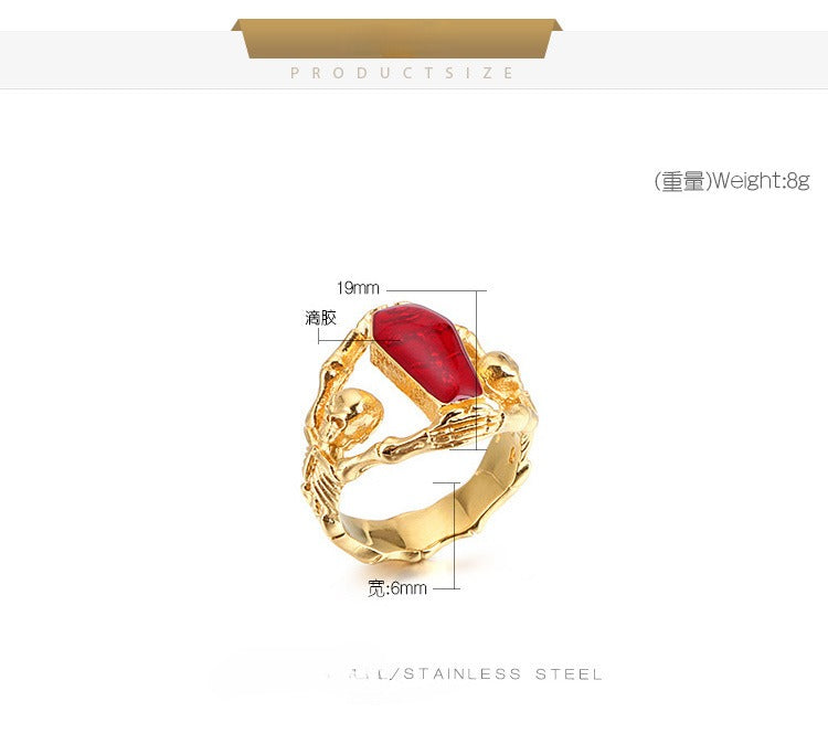 Anello a bara da vampiro gotico Kemstone - Gioiello punk in acciaio inossidabile con inserto in resina per uomo KR52409-K
