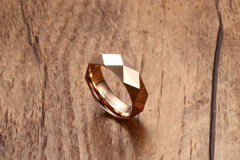 Kemstone 6MM Faceted Tungsten Steel Ring β Geometric Edge Durable Design TCR-033