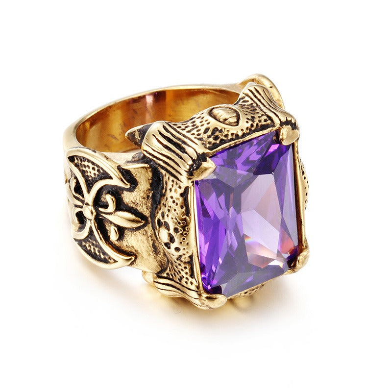 Anillo Kemstone de acero y titanio, estilo gótico punk vintage con cristales para hombre KR39427