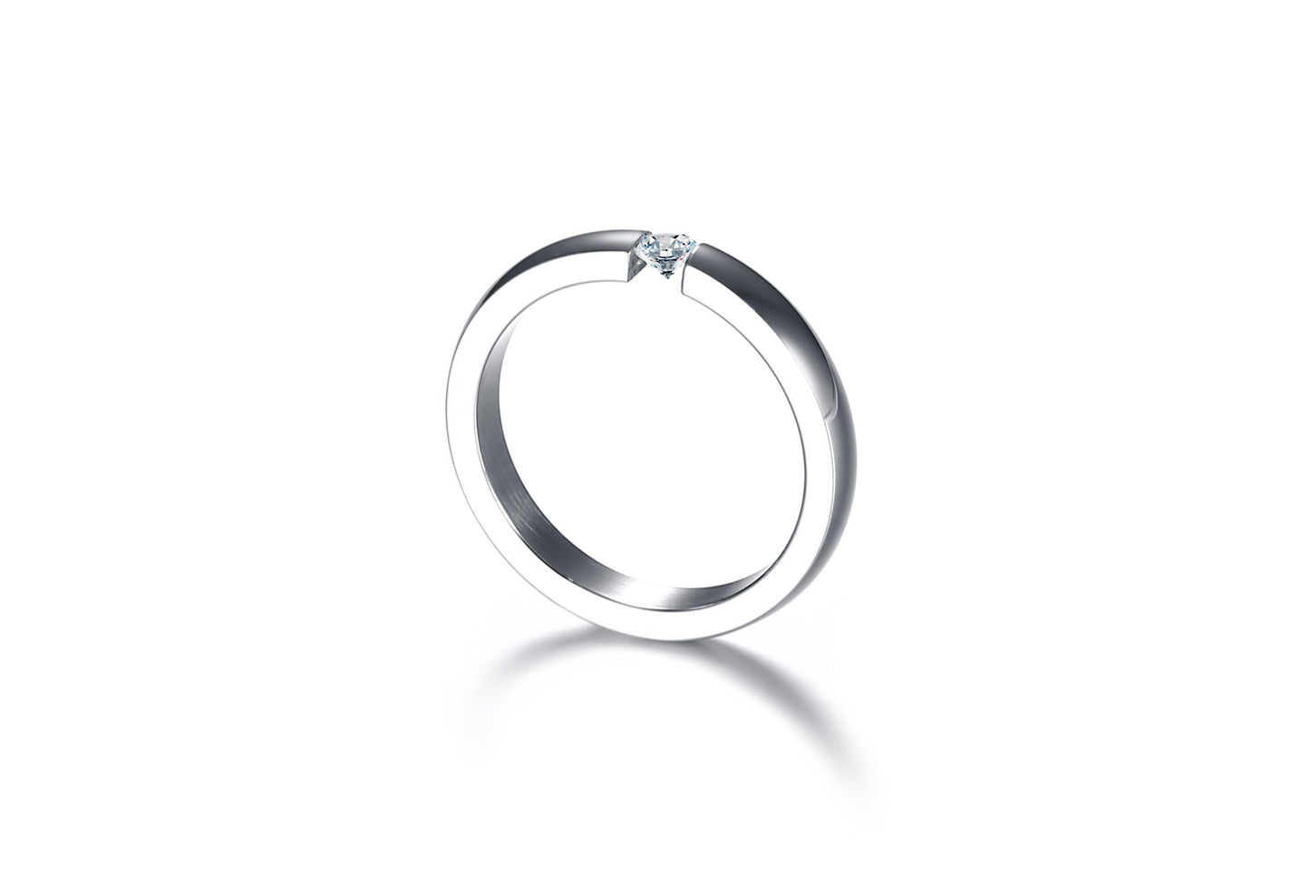 Titan Steel Rune Band – Gothic Minimalist Ring with Inset Zircon R-023