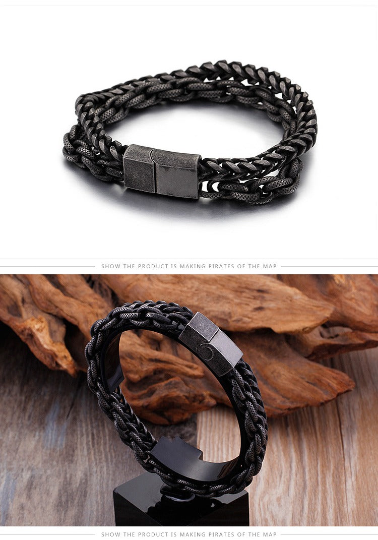 Kemstone Double Layer Chain Bracelet – 13mm Stainless Steel Punk Biker Jewelry for Men | KB91534-BD