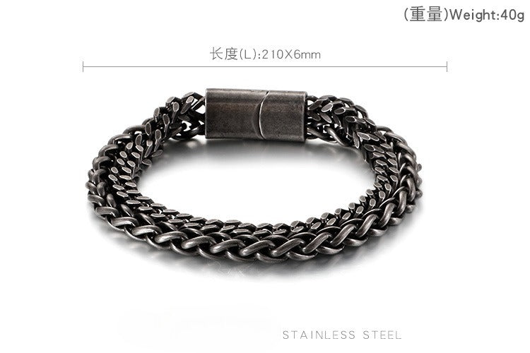 Kemstone Retro Hammered Barbell Titanium Steel Bracelet for Men: Vintage Style with Double Chain Detail KB123280