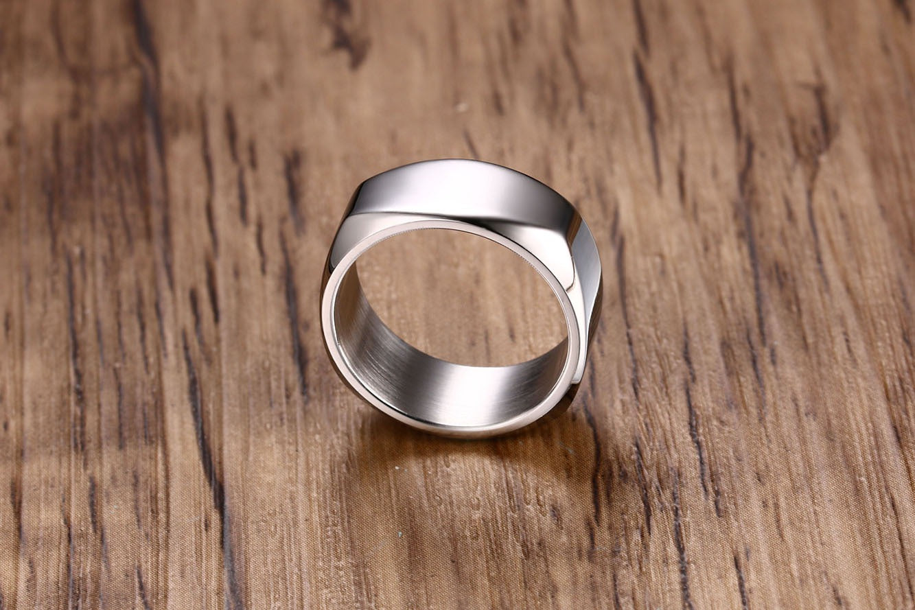 Kemstone 8mm Black Stainless Steel Men’s Ring – IP Plated, High Polish Minimalist Style R-383
