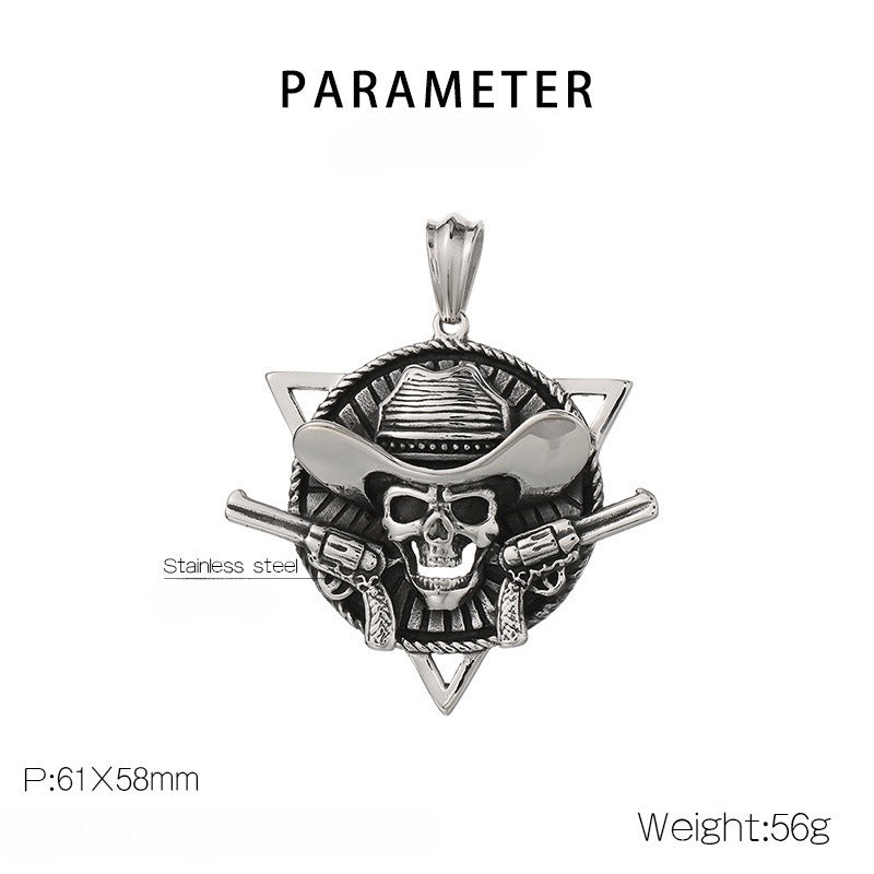 Kemstone Pirate Skull Pendant for Men – Punk Rock Sparrow & Anchor Necklace in Vintage Stainless Steel KP79431-BD