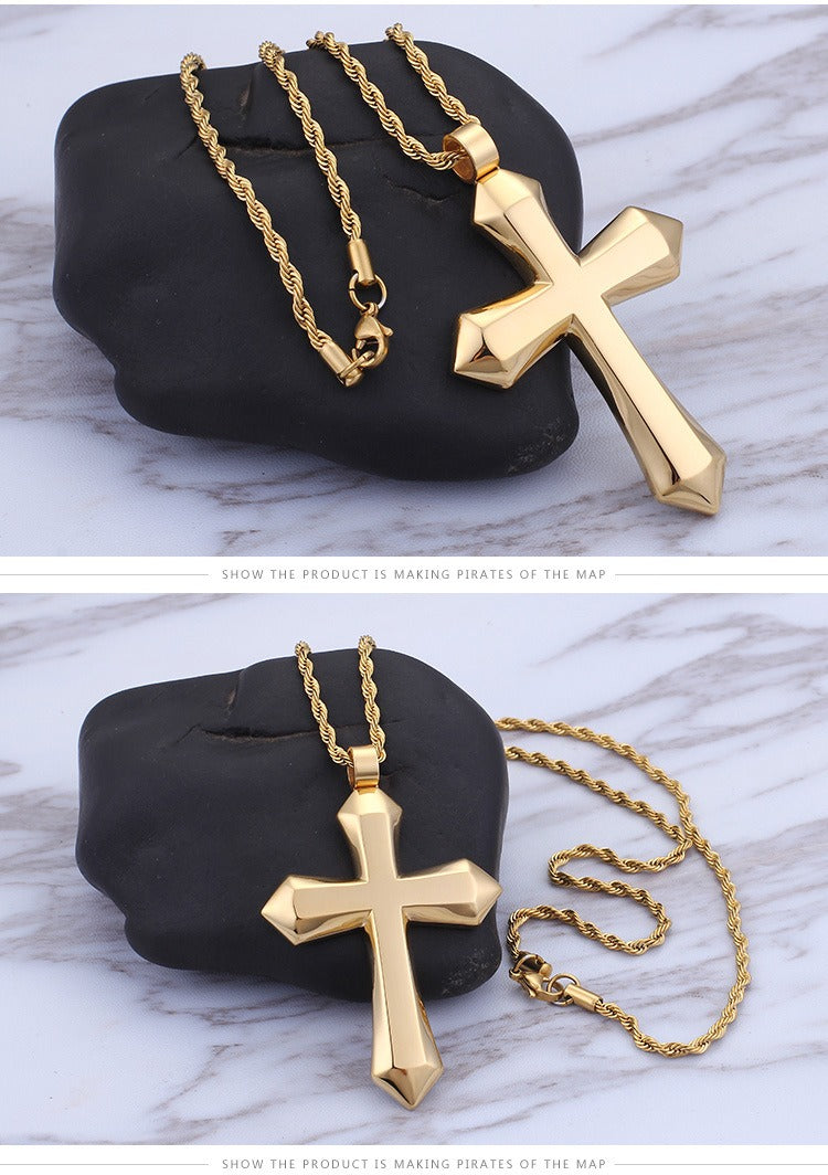Kemstone Titanium Steel Cross Pendant Necklace – Urban Minimalist Chain for Men’s Streetwear & Gothic Style KP58578-BD