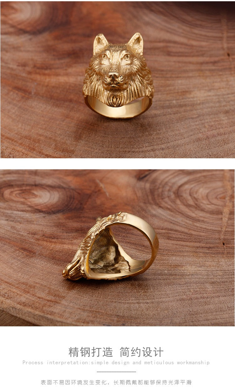 Kemstone Wolf Head Ring for Men – 18K Gold Plated Stainless Steel Gothic Norse Power KR48276-K