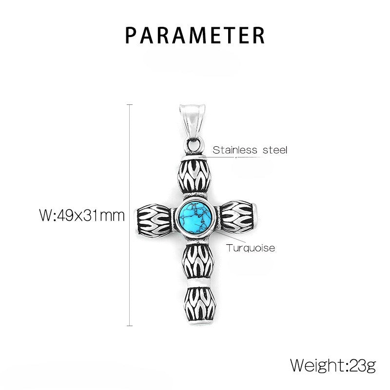 Kemstone Gothic Portrait Pendant – Titanium Steel Necklace with Crown & Turquoise Cross KP119878