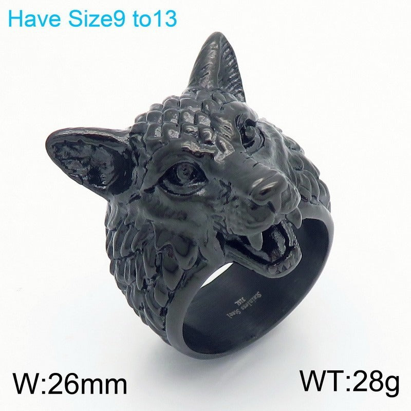 Kemstone Viking Wolf Head Ring – Distressed Stainless Steel Punk Men's Jewelry KR111182-KJX