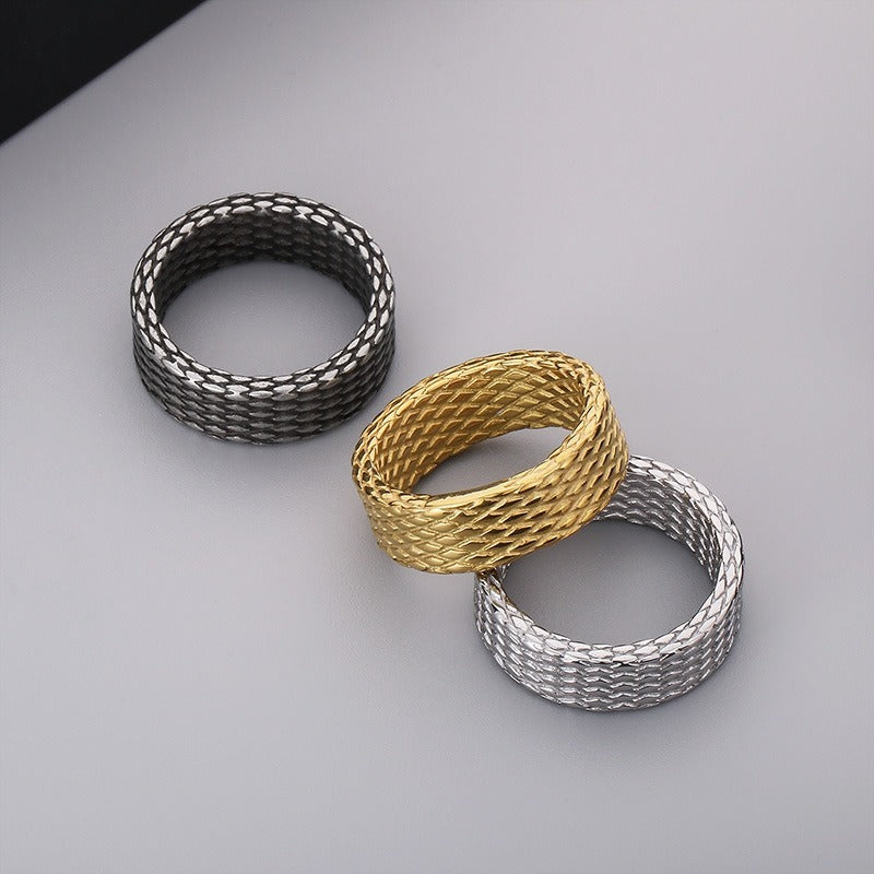 Kemstone Textured Stainless Steel Men’s Ring – Diamond Mesh Pattern, Gothic Street Style KR105816