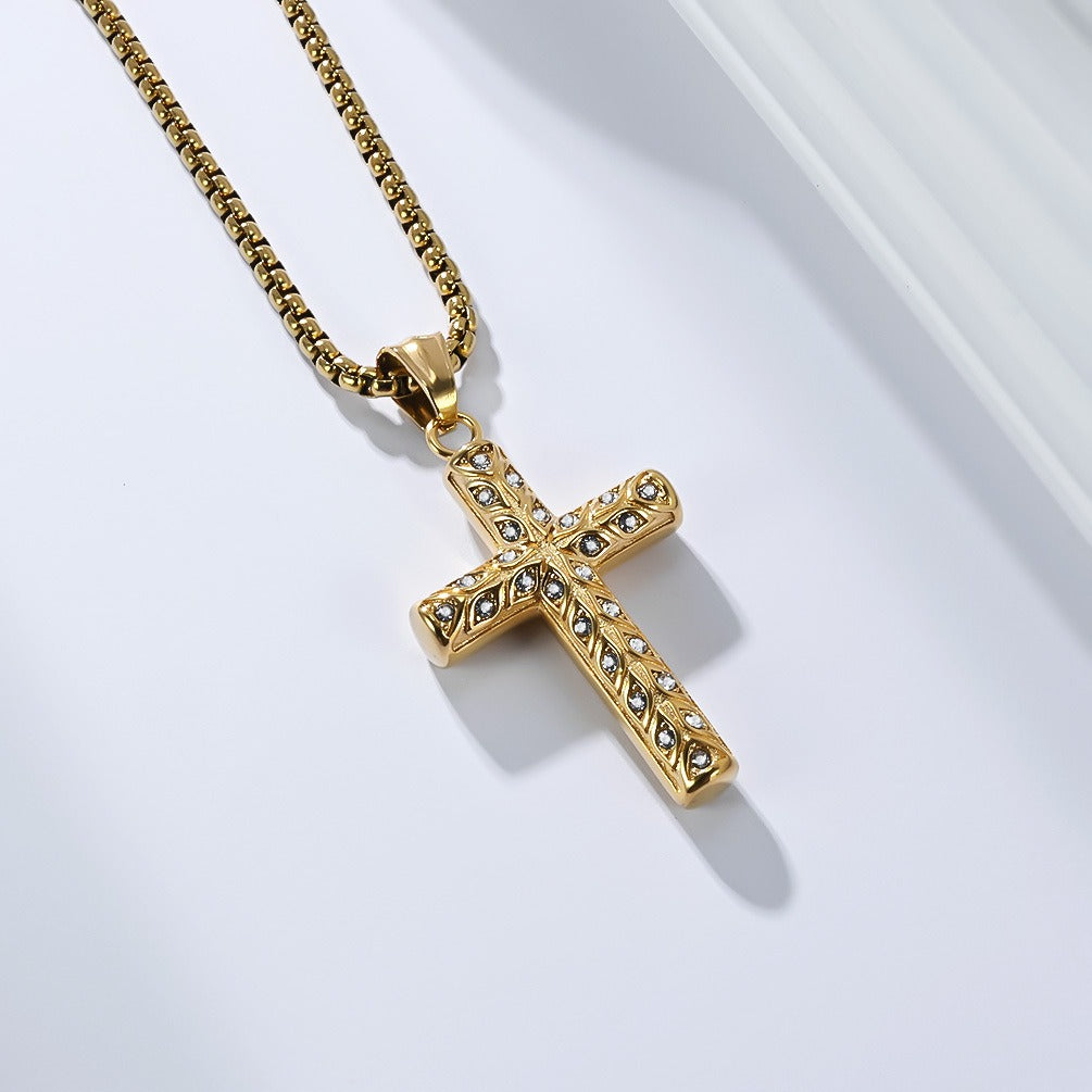 Kemstone Stainless Steel Cross Pendant Necklace for Men – Geometric Eye Detail K-PT690