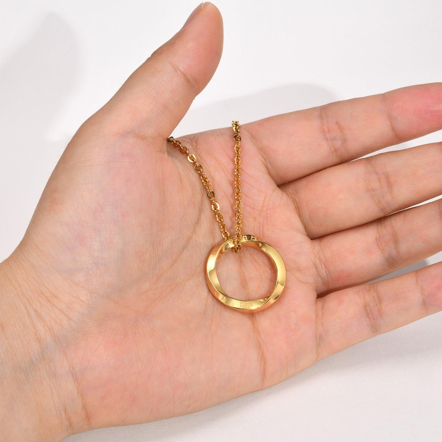 Kemstone Viking Rune Möbius Pendant Necklace – Stainless Steel Norse Circle Amulet PN-1708
