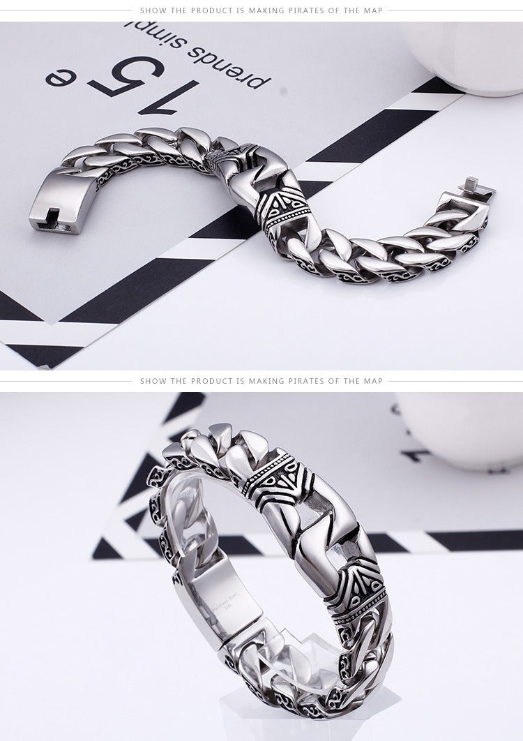 Kemstone Cast Ironwear Portrait Bracelet – Distressed Titanium Steel Gothic Men’s Chain KB104117