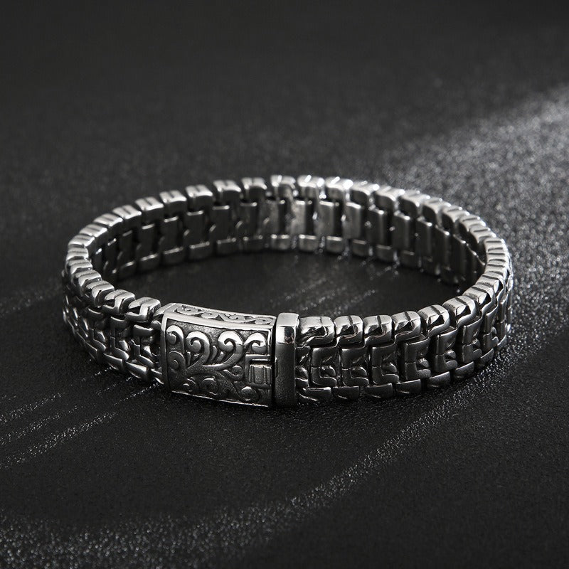 Kemstone Men’s Floral Armor Chain Bracelet – Stainless Steel Gothic Curb, 20cm/22cm KB123643