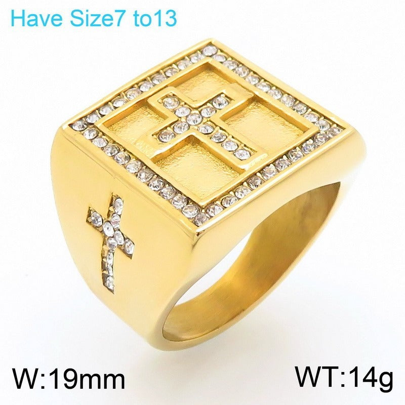 Kemstone Bold Statement Rings β Stainless Steel Lion Head / Cross / Yin Yang Signet KR112697