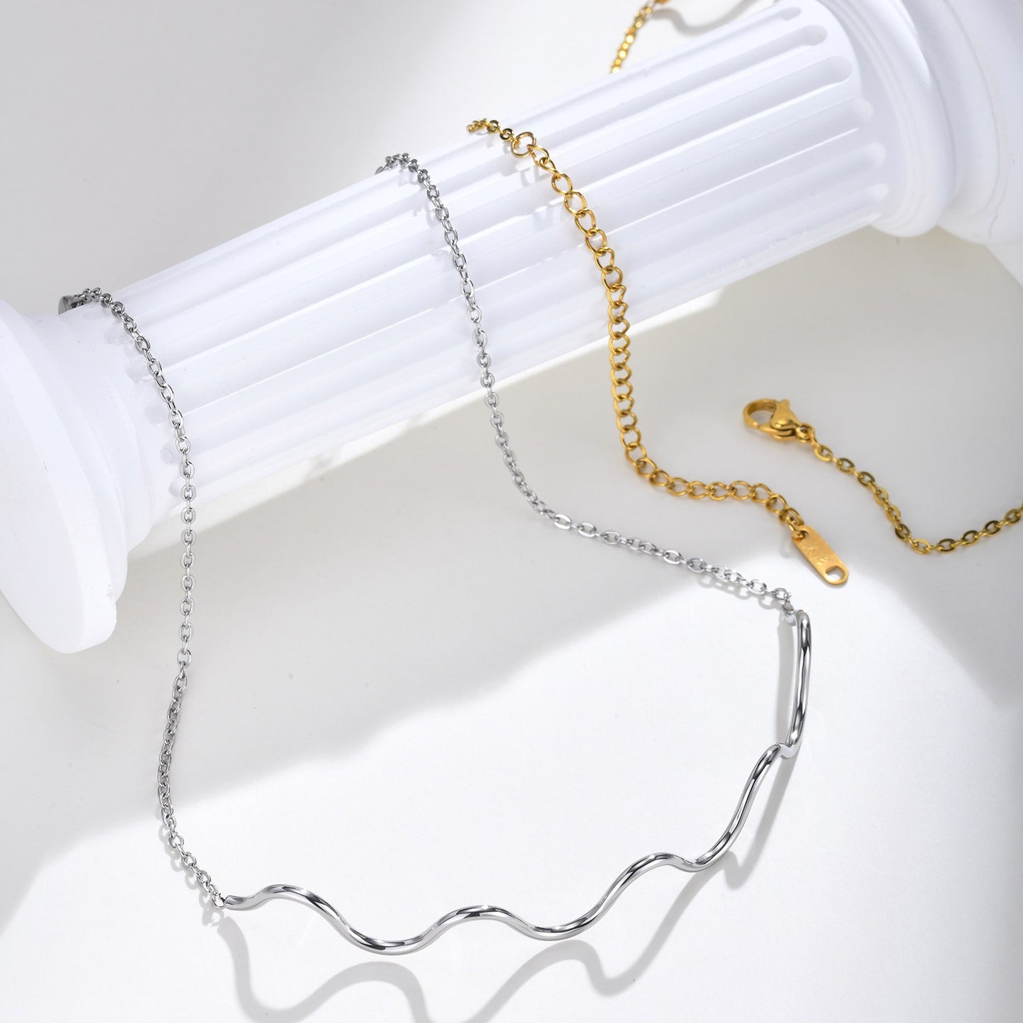 Wave Choker & Bracelet for Women – Stainless Steel Minimalist Street Jewelry | Gothic Nordic Vibe NC-1809