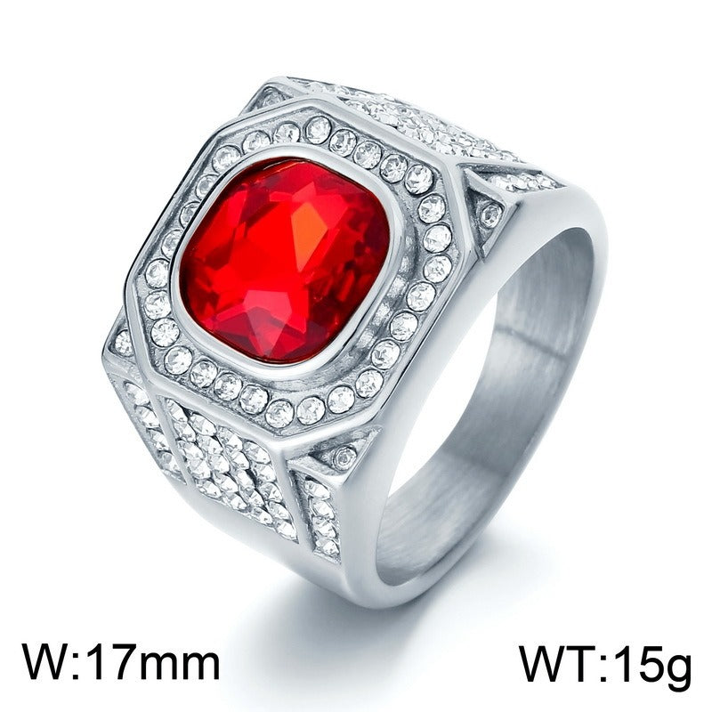 Kemstone Octagon Titanium Steel Hip-Hop Ring – Full-Cut Zircon Streetwear Band for Men KR110150