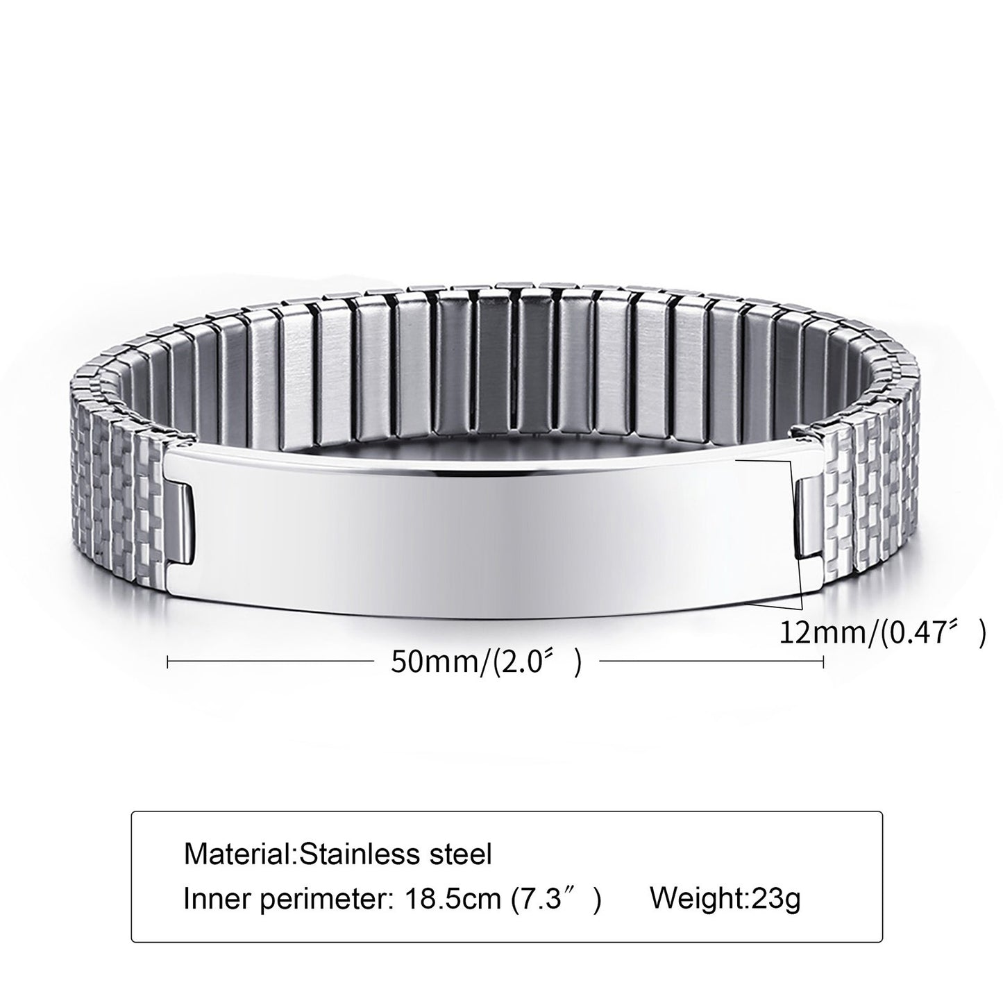 Pulsera elástica de alerta médica – Banda de identificación de acero inoxidable de 12 mm BR-263