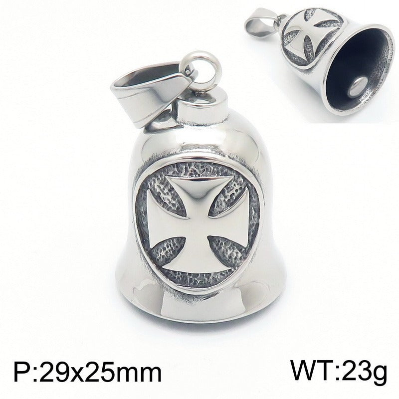 Kemstone Viking Symbol Bell Pendant Necklace for Men – Norse Masonic Cross Stainless Steel Biker Jewelry KP130935