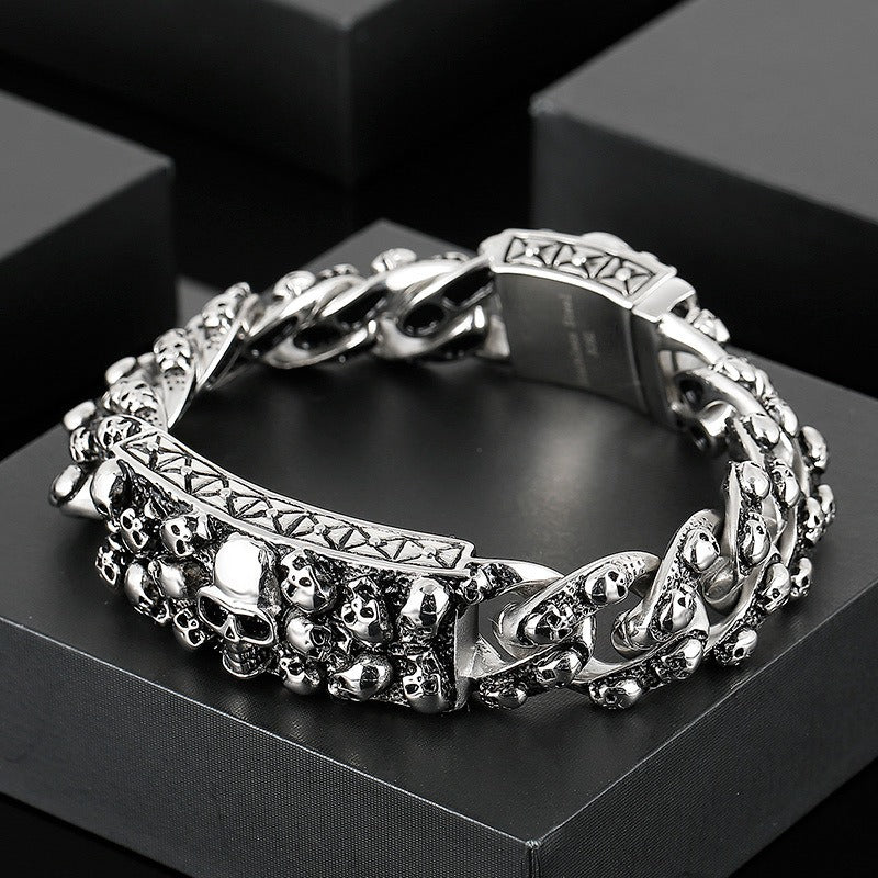Kemstone Gothic Skull Titanium Steel Bracelet – Matte Black Rock Chain for Men’s Punk Streetwear KB80462-BD