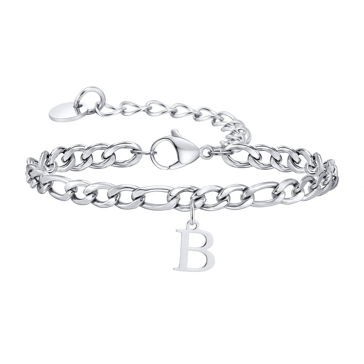 Kemstone Men's Stainless Steel 3:1 NK Chain Bracelet with Bold Alphabet Pendant - Durable Everyday Accessory for Casual to Formal Looks BR-2058