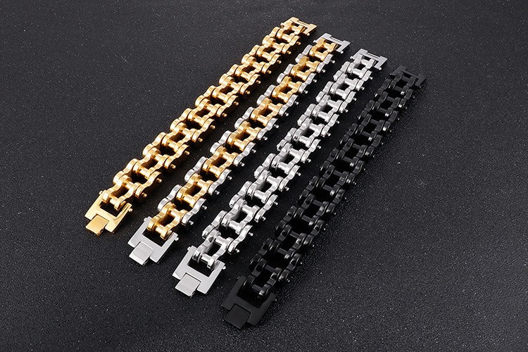 Kemstone Hip-Hop Bike Chain Bracelet – 22mm Titanium Steel Industrial Cuff for Streetwear KB18913-D