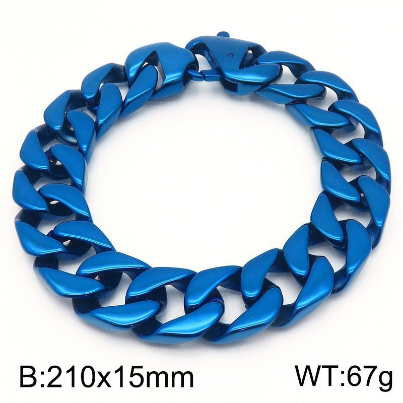 Kemstone Men’s Stainless Steel Cuban Chain Bracelet – 21cm Street Style Gothic Power Link KB27123-D