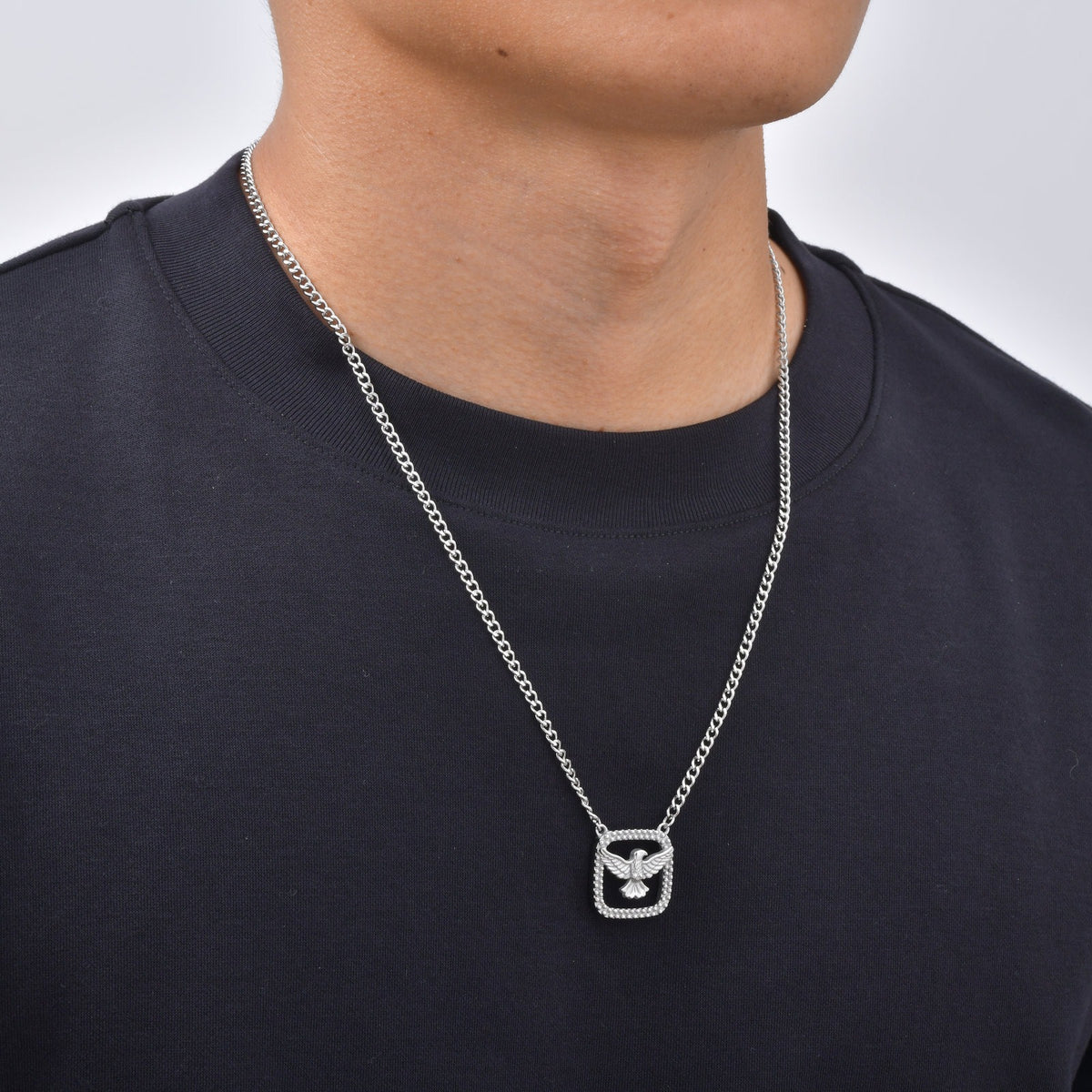 Kemston Flying Dove Necklace for Men Stainless Steel Open Frame NC-3103