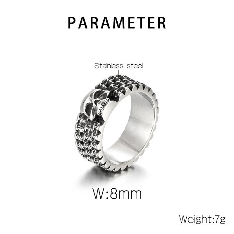 Kemstone Matte Black Skull Ring – Gothic Punk Stainless Steel Jewelry for Men KR110096-TLX