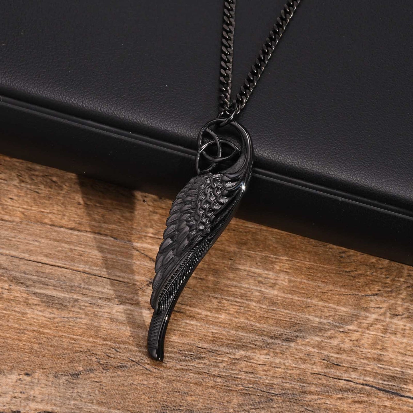 Kemstone Men’s Stainless Steel Celtic Knot Angel Wing Necklace – Vintage Pendant Gold/Black PN-1682